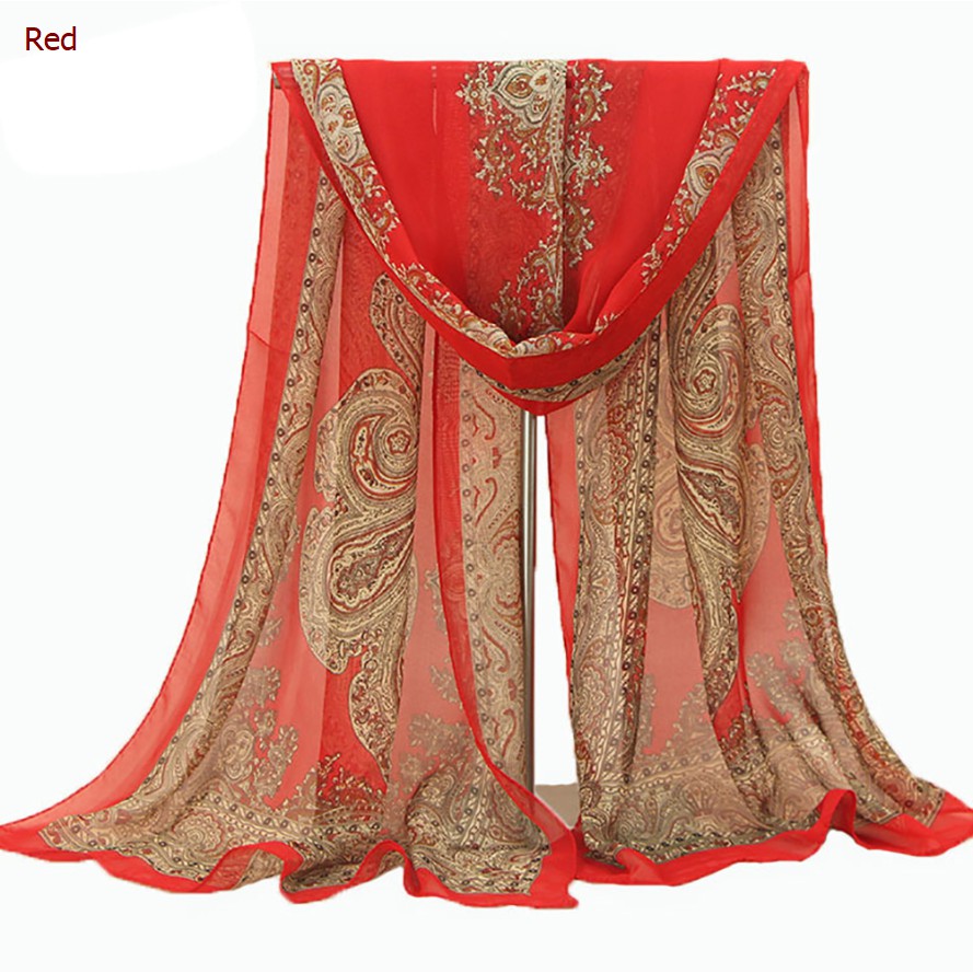 Khăn choàng vải mỏng có in họa tiết trang nhã nhiều màu sắc sang trọng cho nữ