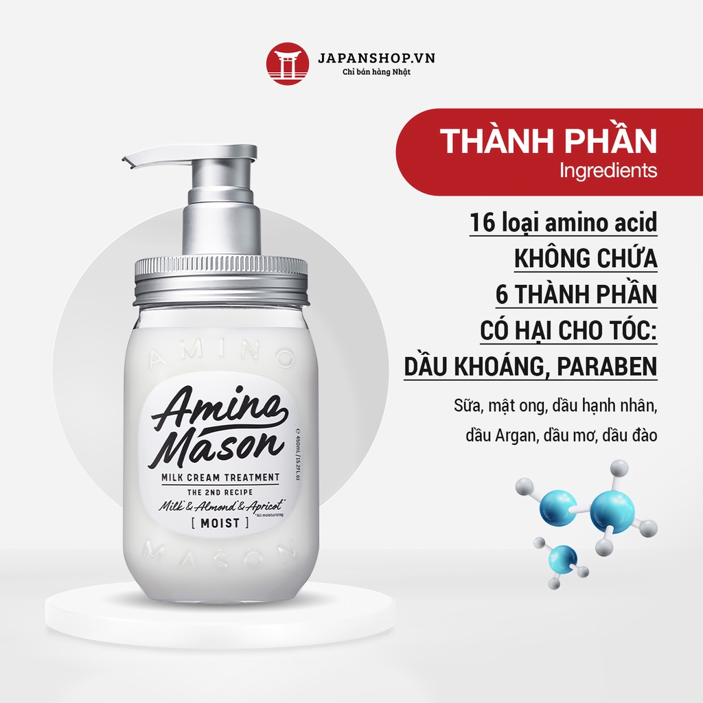 Combo dầu gội xả ủ thiên nhiên Amino Mason 2nd Moist phục hồi hư tổn cho tóc khô, dưỡng ẩm made in Japan