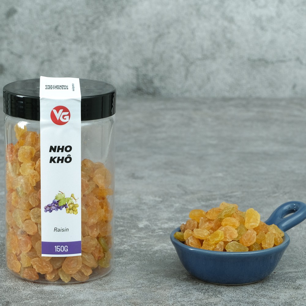 Nho khô Raisin Ấn Độ , nho khô raisin nâu không đường tốt cho sức khoẻ, nho dùng làm bánh hộp đẹp 150g vietgourmet