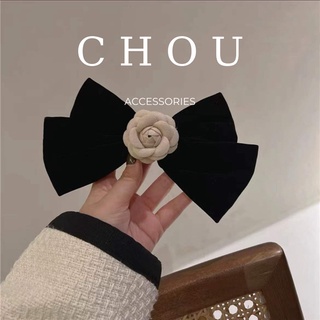 Kẹp tóc nơ vải nhung đính hoa | chou accessories |