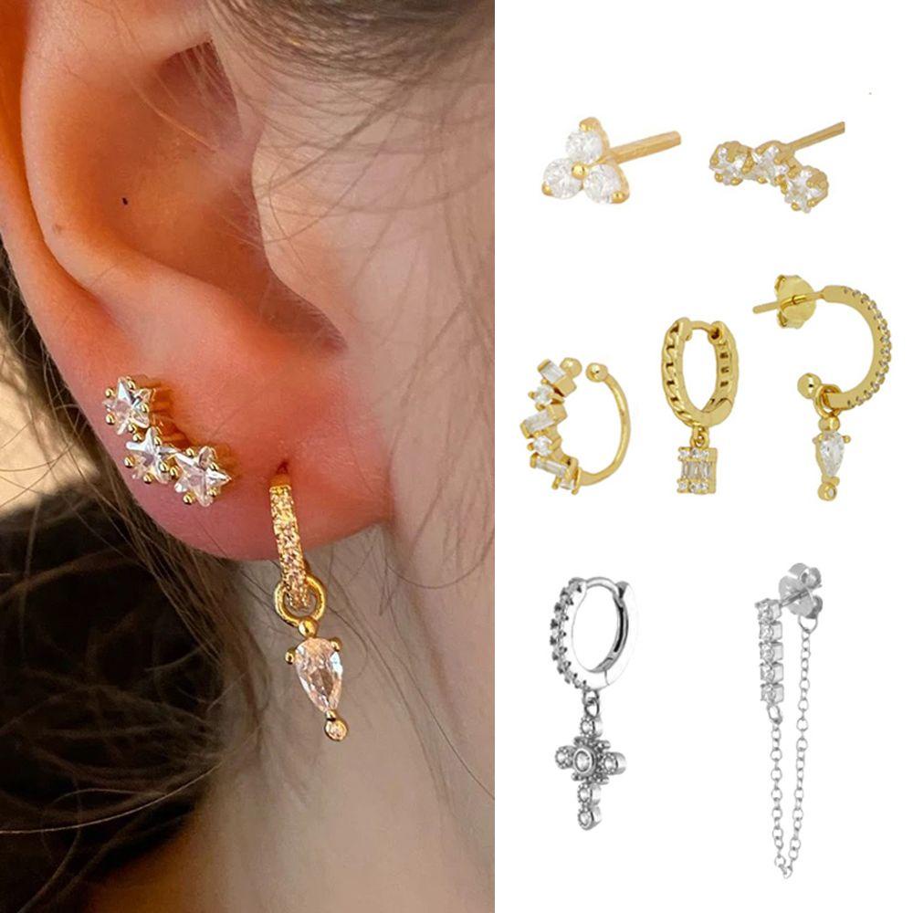 MXGOODS Bông Tai Dạng Vòng Đính Đá Lấp Lánh Thời Trang Dự Tiệc Cưới Cho Nữ