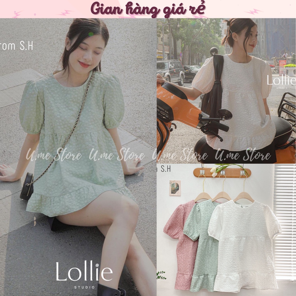 Kethy Babydoll - Áo Babydoll hai tầng ngắn tay Peplum vải gấm hoa nổi xịn 3 màu phong cách Hàn Quốc