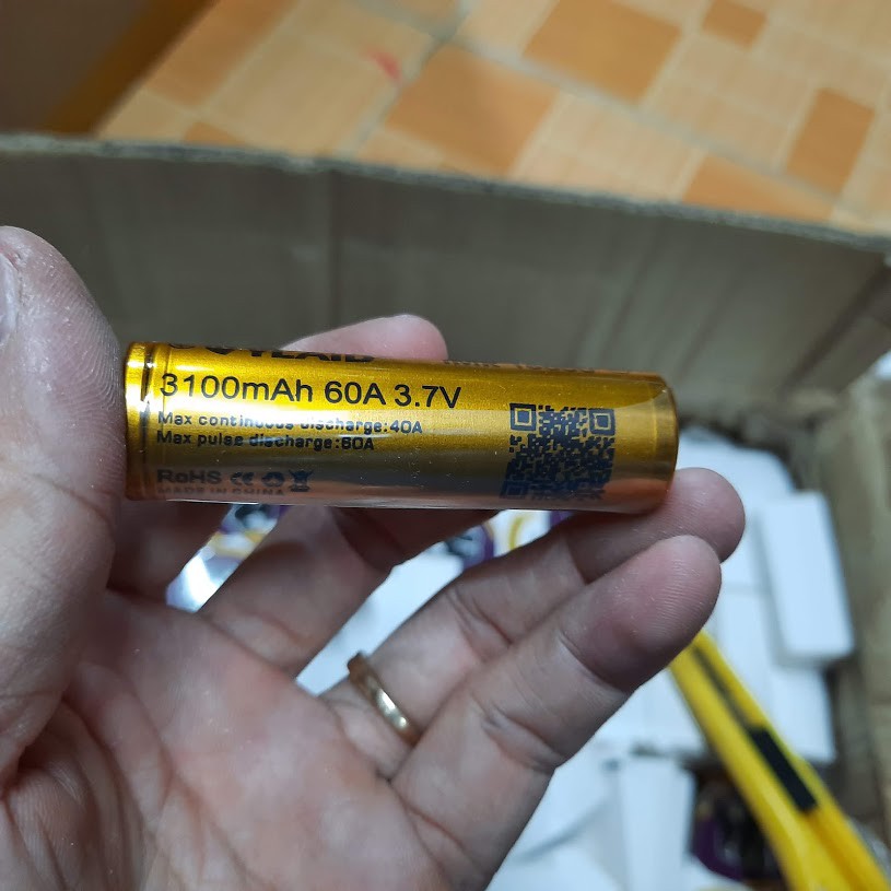 Pin sạc Lithium 18650 Cylaid 3.7v 3200mAh xả cao 60A cho box sạc dự phòng, đèn pin, quạt sạc mini...