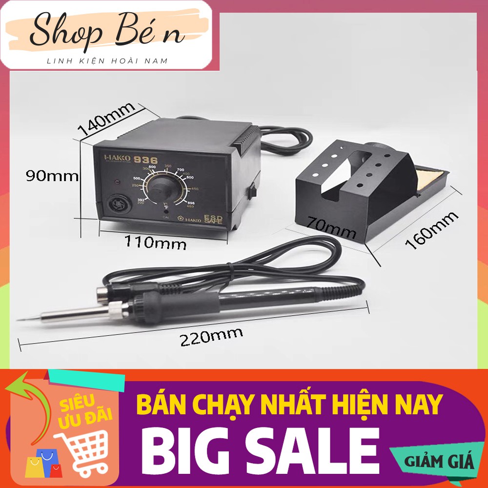 Mỏ hàn thiếc, trạm hàn Hakko 936 220v 60w điều chỉnh nhiệt độ từ 200 đến 480 độ