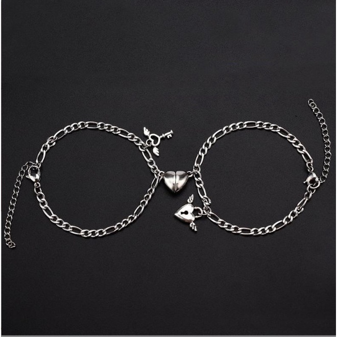 Vòng tay thép titan thiết kế mặt hình ổ khóa/chìa khóa lãng mạn cho cặp đôi BAG Y VTDKHOA28