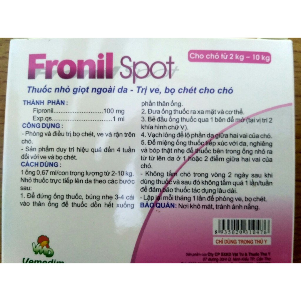 Ống nhỏ gáy Fronil Spot trị ve( 1 ống)