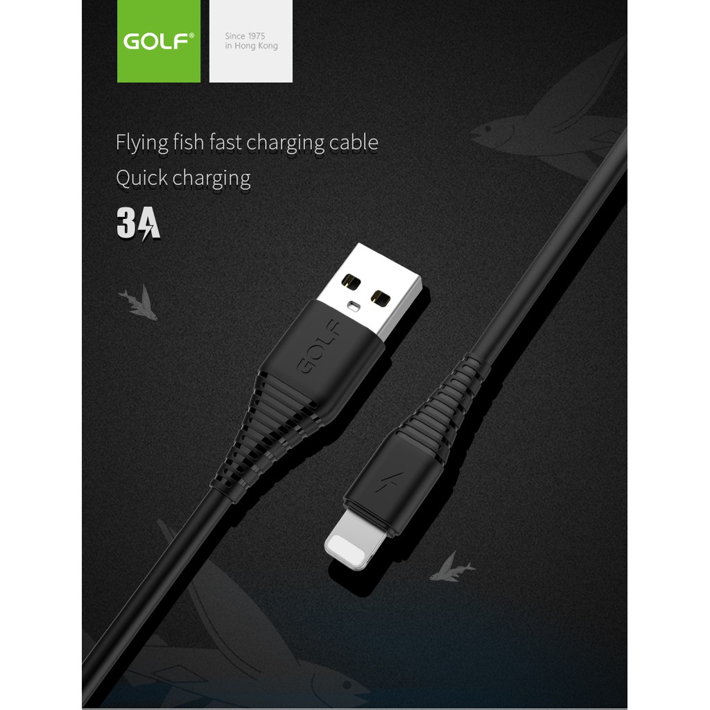 Cáp sạc Golf GC-64 3A Lightning/MicroUSB/Type-C 1m - Hàng chính hãng