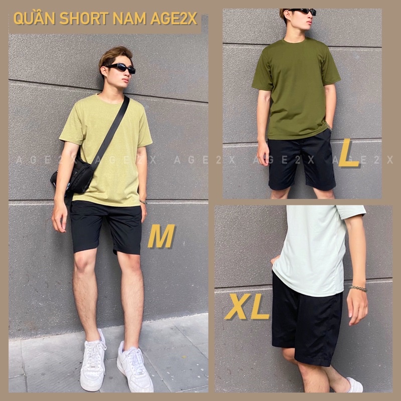 Quần short Nam AGE2X Phiên bản LƯNG THUN toàn phần, không cần dây kéo hay nút cúc, chất kaki cotton, hàng VNXK wash mềm