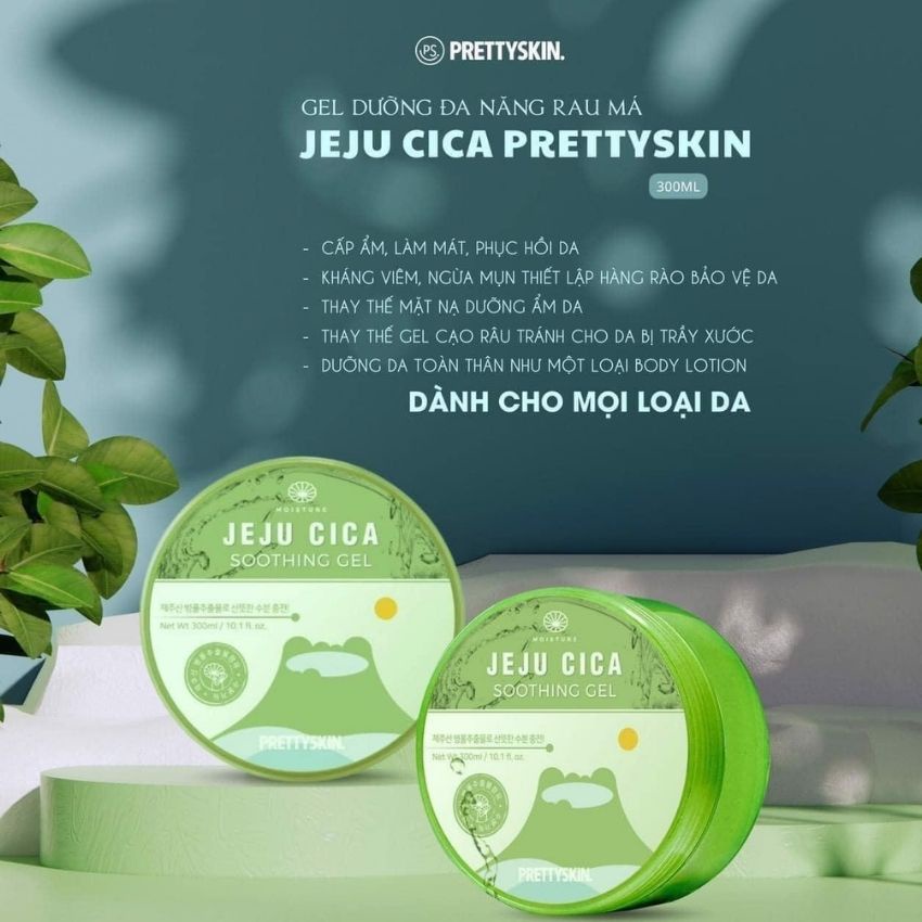 Gel dưỡng da rau má Pretty Skin soothing gel, đa năng chiết xuất rau má mát lành 300ml