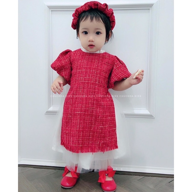 Áo dài bé gái cách tân, tay bồng cách điệu kèm bờm cho bé từ 1-5tr