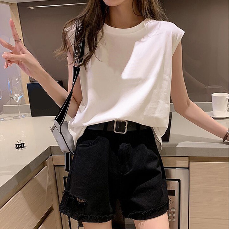 Áo Tank Top Cổ Tròn Không Tay Màu Sắc Đơn Giản Cho Nữ