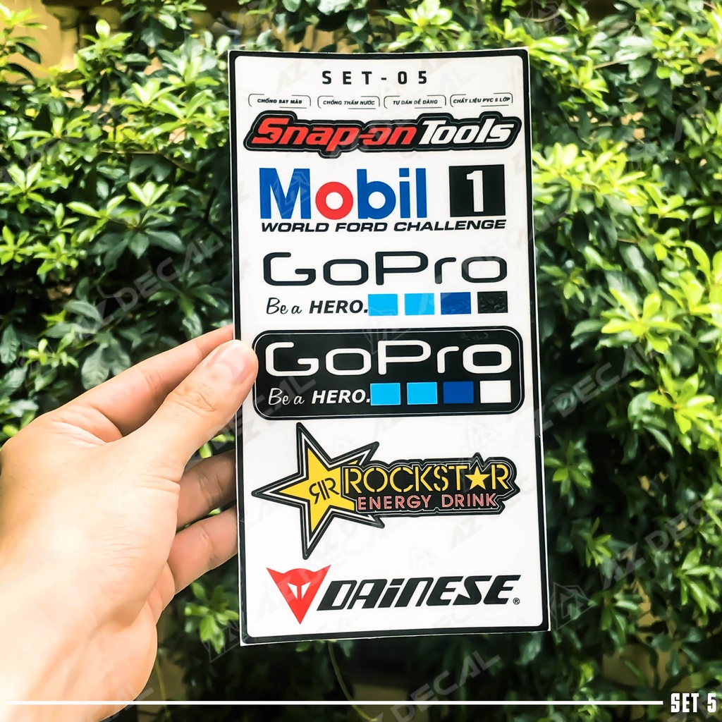 Sticker Hình Logo GoPro, Rockstar, Dainese, Mobil 1, Snap On Tools | LG05 | Tem Dán Xe Máy, Xe Điện, Mũ Bảo Hiểm, Laptop