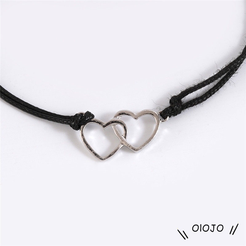 2 Vòng tay bện dây mặt hình trái tim đôi thời trang có thể điều chỉnh dành cho nam nữ