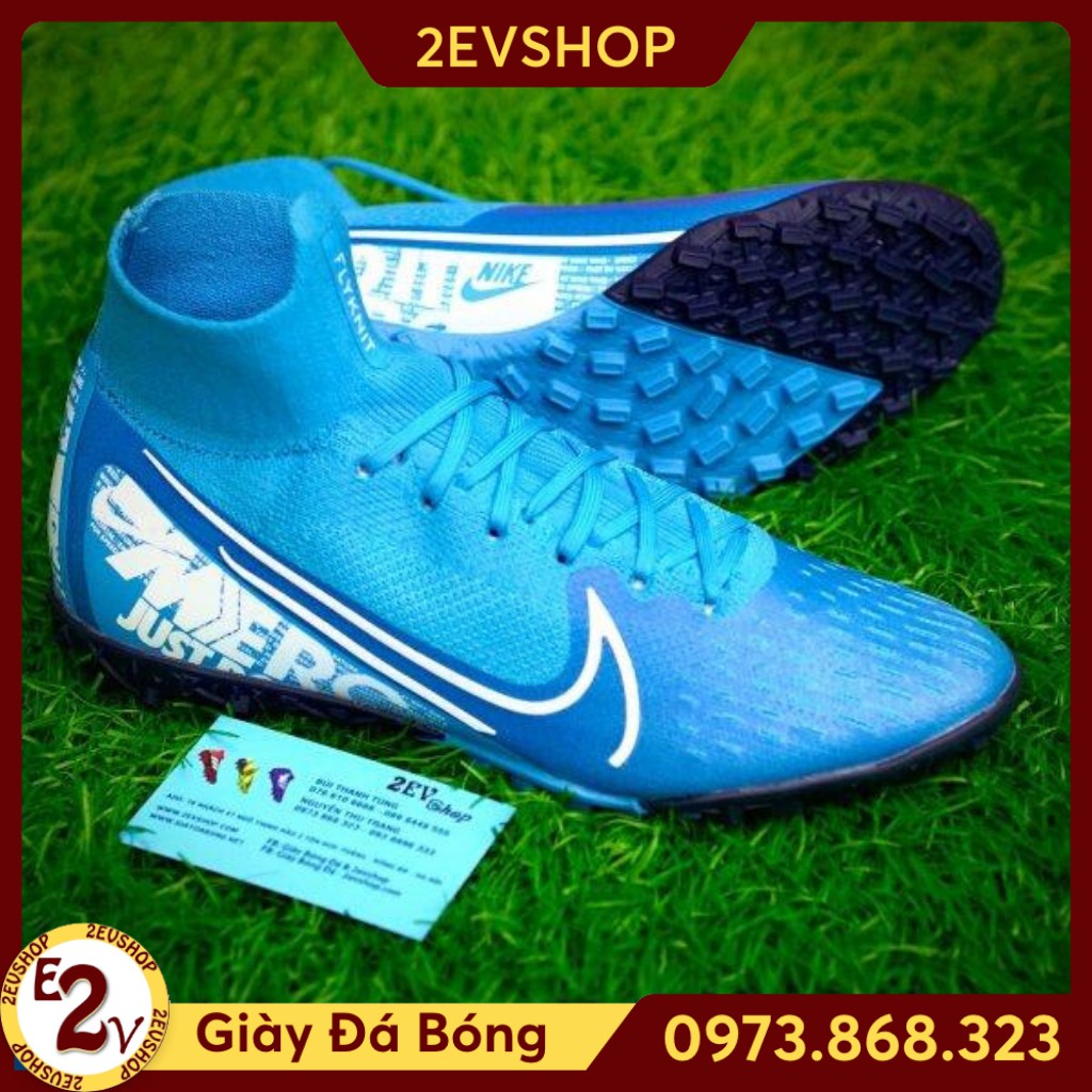 [Tặng Túi] Giày Đá Bóng Cỏ Nhân Tạo 𝗧𝗙 𝗠𝗲𝗿𝗰𝘂𝗿𝗶𝗮𝗹 𝟭𝟯 Xanh Ngọc Cao Cổ Đã Khâu Bền Đẹp