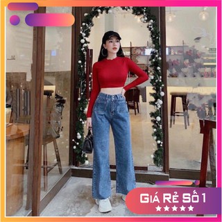Quần Bò Ống Suông Túi Tròn 💖FREESHIP💖 Quần jean Ống Rộng Túi Tròn Cạp Cao