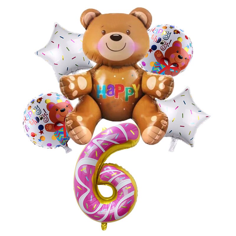 Set 7 bong bóng tráng nhôm hình gấu 3D kích thước 32 inch trang trí tiệc sinh nhật