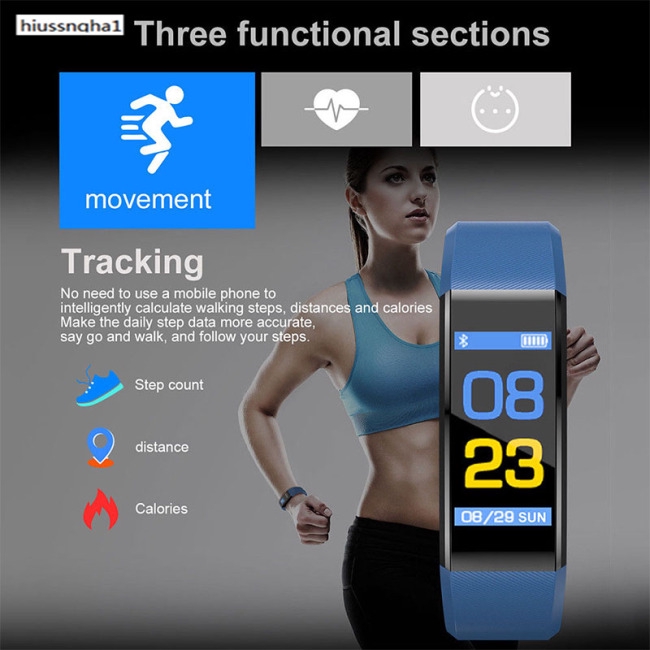 Bluetooth Smart Watch Heart Rate Blood Pressure Monitor Fitness Tracker Bracelet