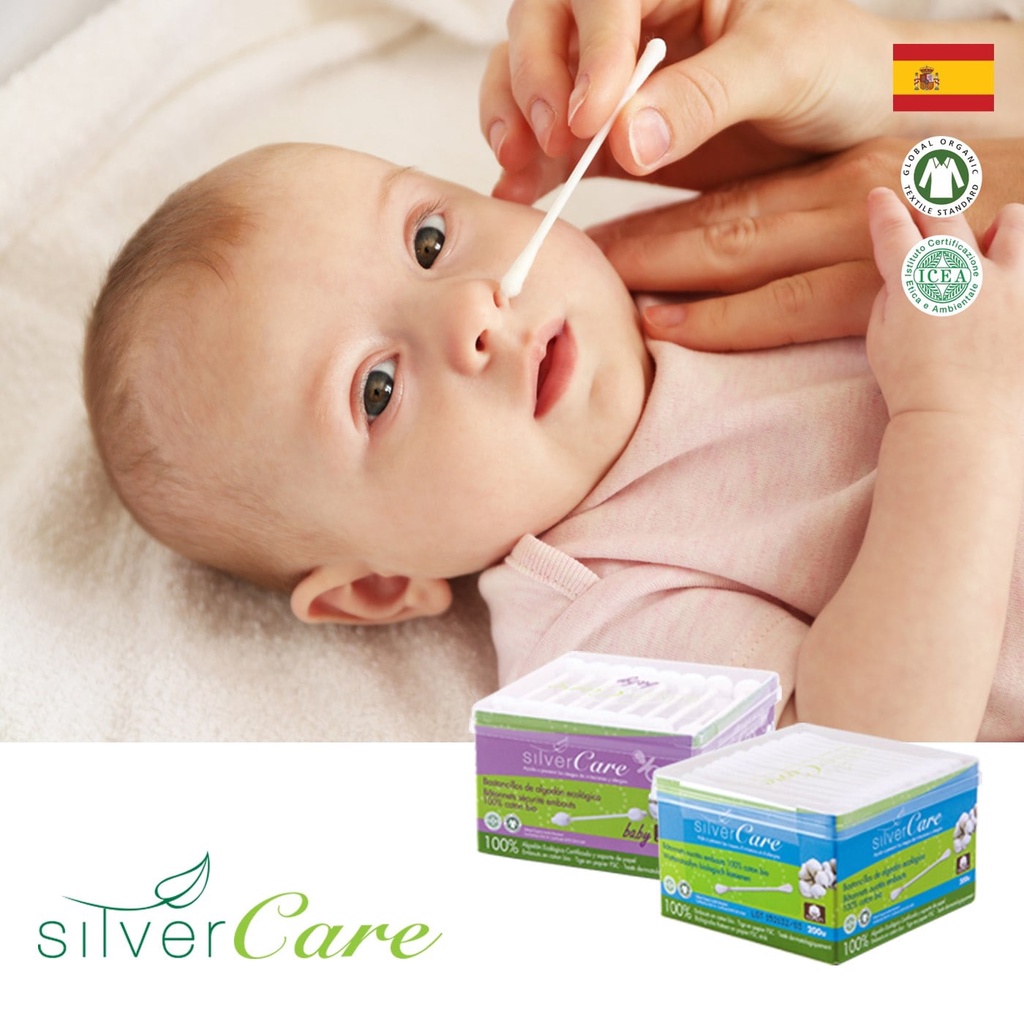 Bông tăm hữu cơ Silvercare hộp 200 cái