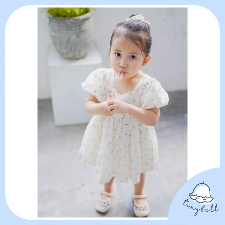 [váy thiết kế] - Floral Dress - váy baby doll vải thô hoa nhí trắng & tím