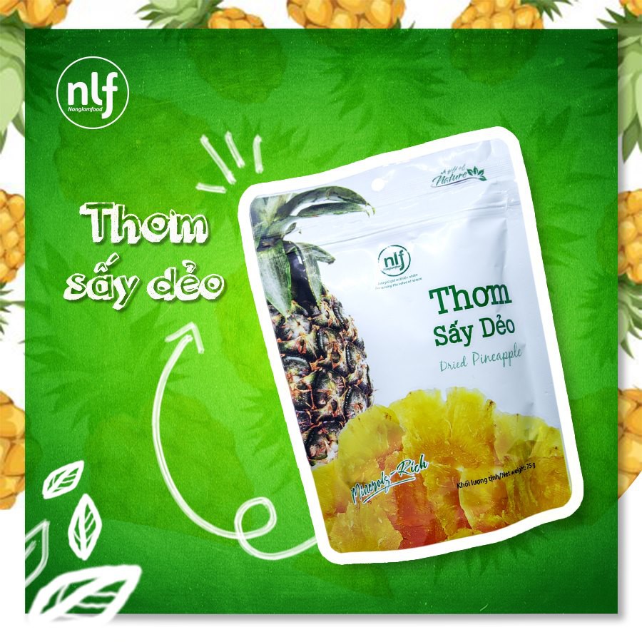 Thơm sấy dẻo Nonglamfood gói 75g