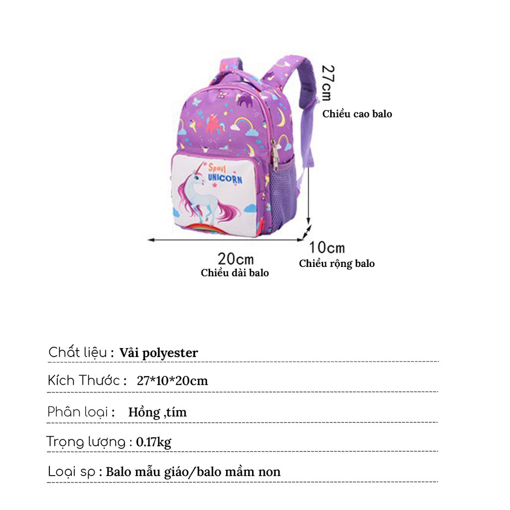 Balo cho bé gái TOCHANG đi học mẫu giáo mầm non 1989KIDS siêu nhẹ,chống thấm nước,đáng yêu,kích thước 27cm* 10cm*20cm