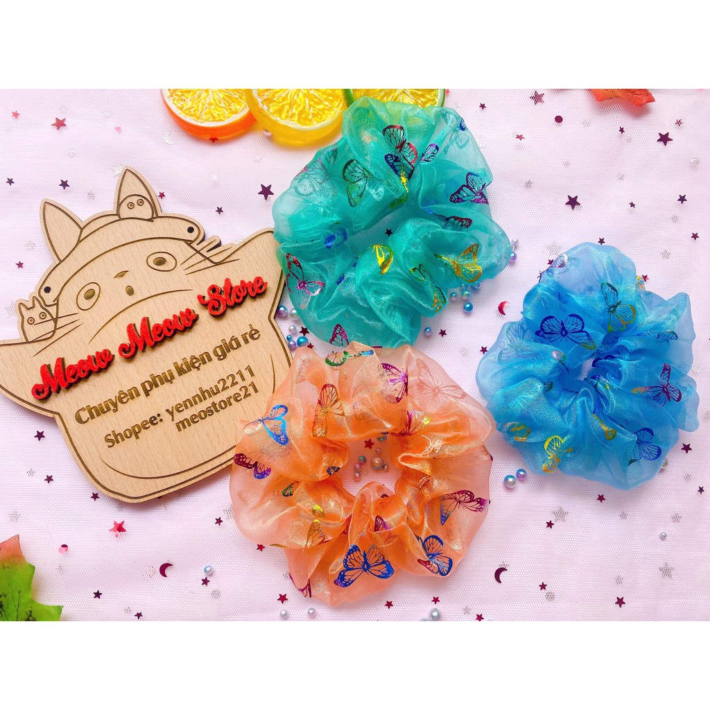 ❣Ảnh+Video thật❣Scrunchies Dây Cột Tóc Chun Tóc Bướm Vải Voan 1 Lớp Hot Trend