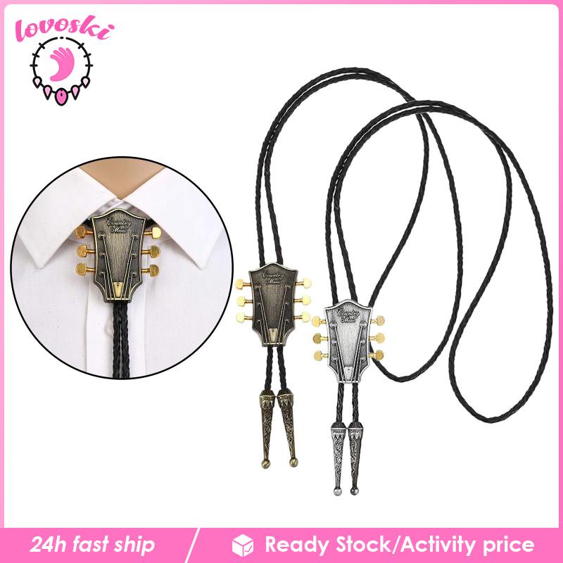 Vòng cổ Da PU Phối Mặt Hình Đầu Đàn Guitar Bằng Đồng Phong Cách Cao Bồi Phương Tây