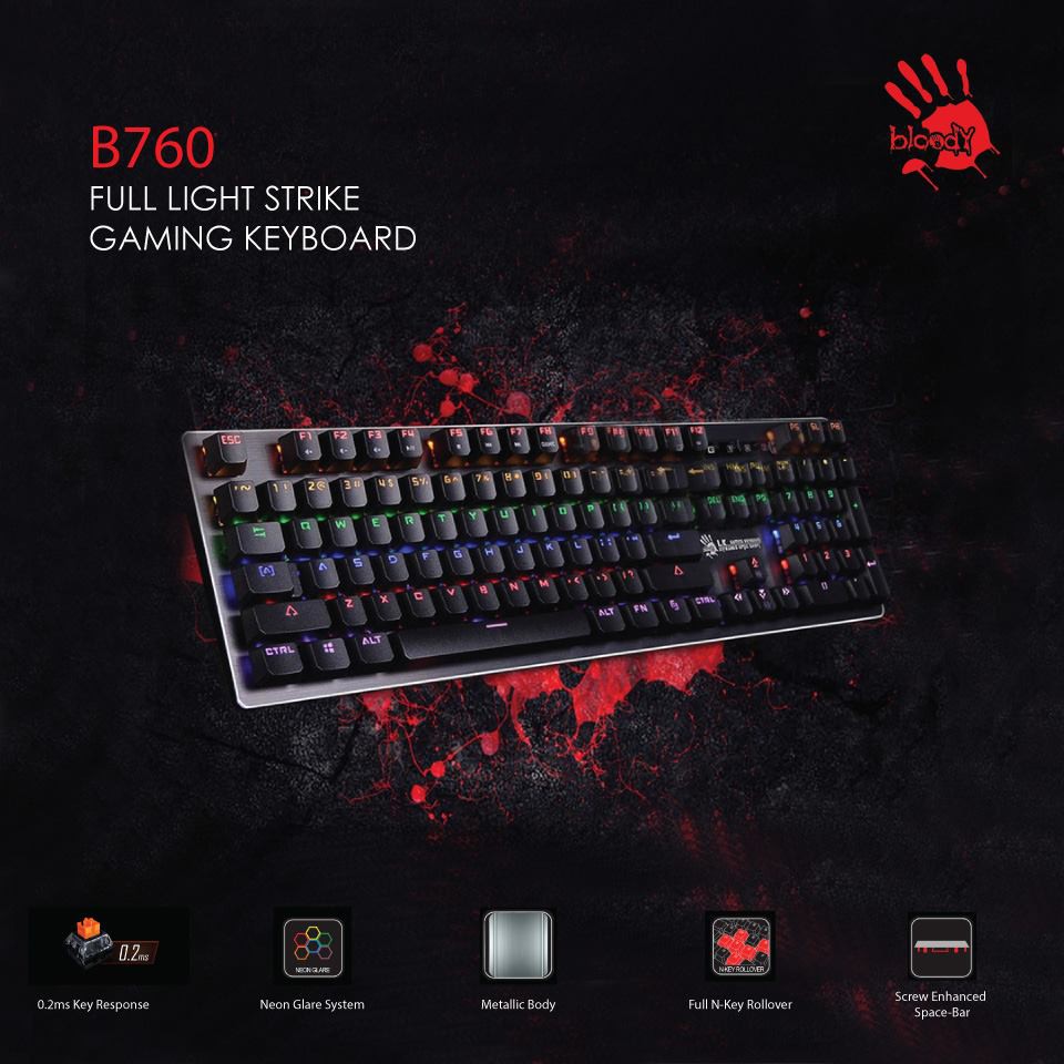 [Mã SKAMSALE03 giảm 10% đơn 200k] Bàn phím cơ Gaming Có Dây Bloody B760 Full Light Strike Gaming Keyboard - Diệp Khánh