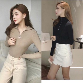 ÁO LEN TĂM NỮ CỔ TRỤ KÉO KHOÁ - 2 MÀU