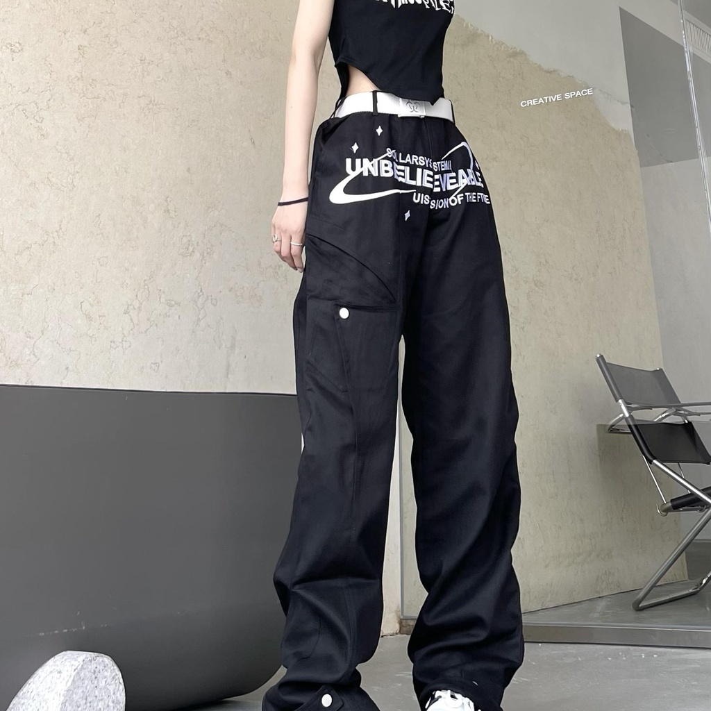 Quần Dài Dáng Rộng Phong Cách Harajuku Mỹ Cá Tính Cho Nam Nữ