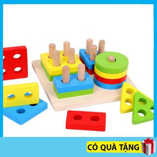 Đồ Chơi Giáo Dục Thông Minh Bảng Thả Hình Khối Bằng Gỗ Cho Bé Xếp Hình Lắp Ráp