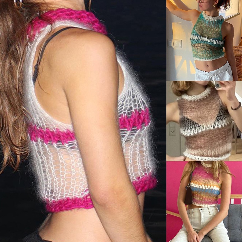 Áo Croptop Dệt Kim Màu Gradient ONERI Thời Trang Đi Biển