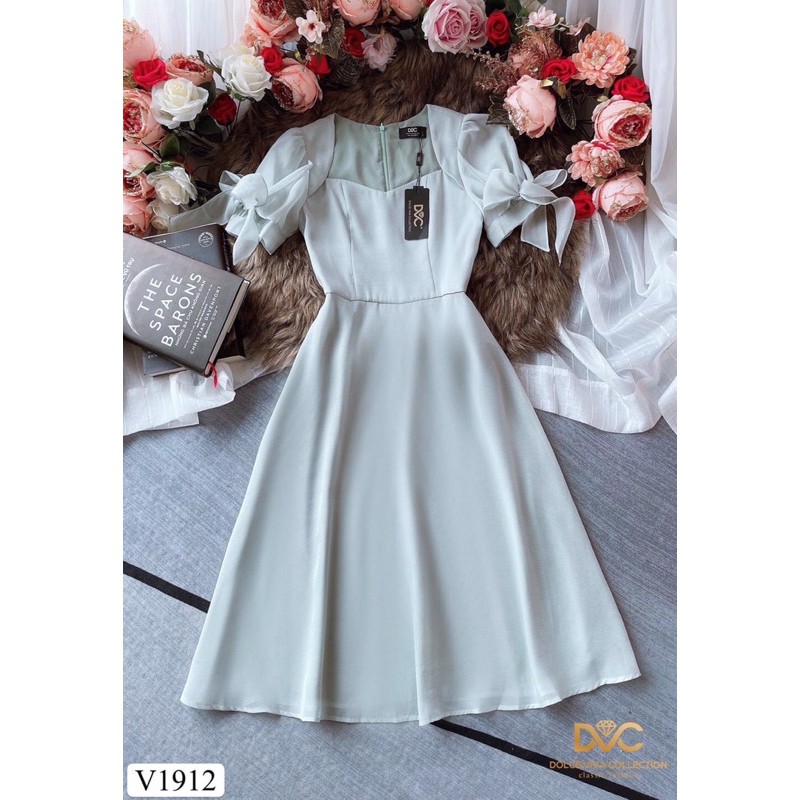 V1912 - váy voan tơ màu xanh nhạt