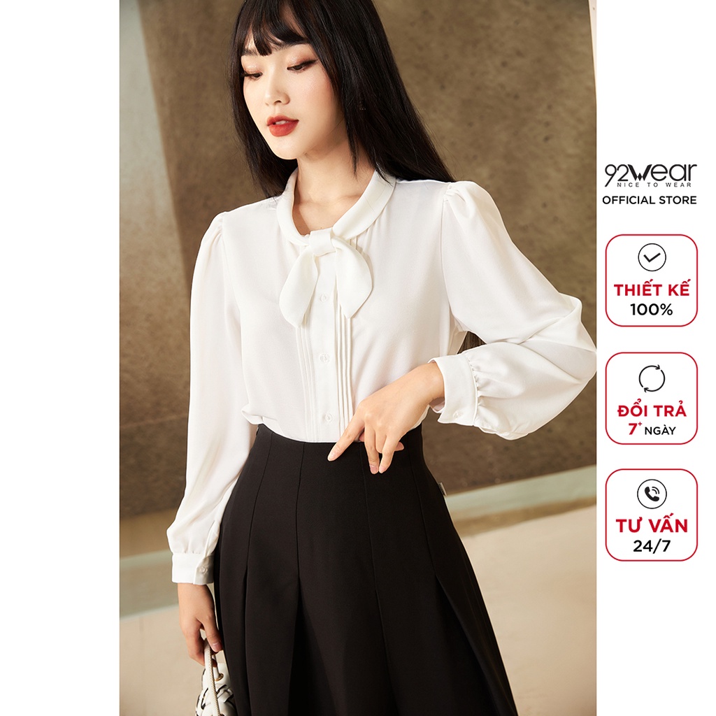 Áo sơ mi nữ công sở dài tay có nơ 92WEAR ASW0528