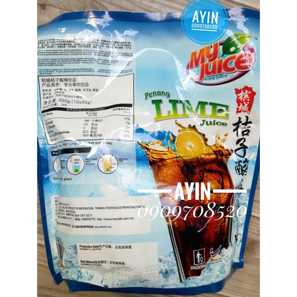 (Date 19/02/2022 )Nước tắc xí muội My Juice Penang Lime Juice Malaysia