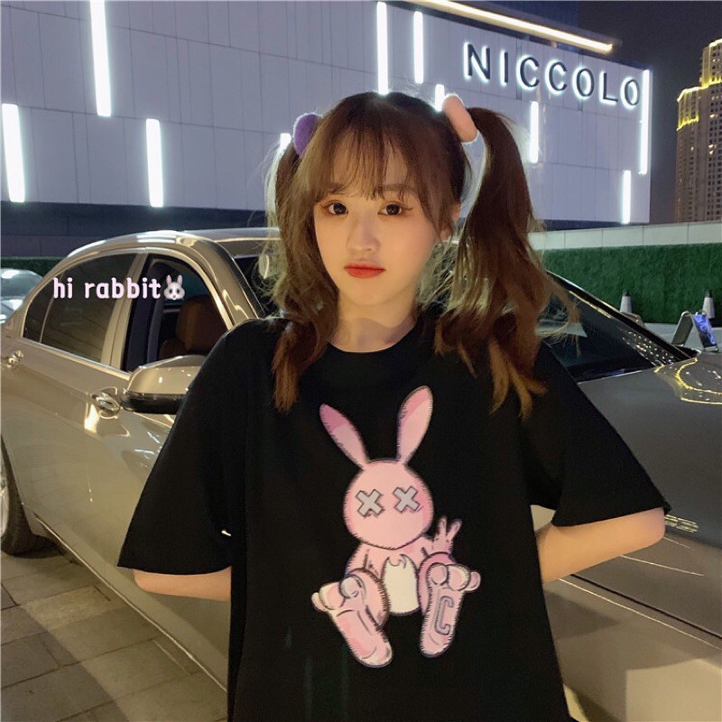 Áo thun tay lỡ dáng Unisex form rộng phong cách Ulzzang hình thỏ 3 màu
