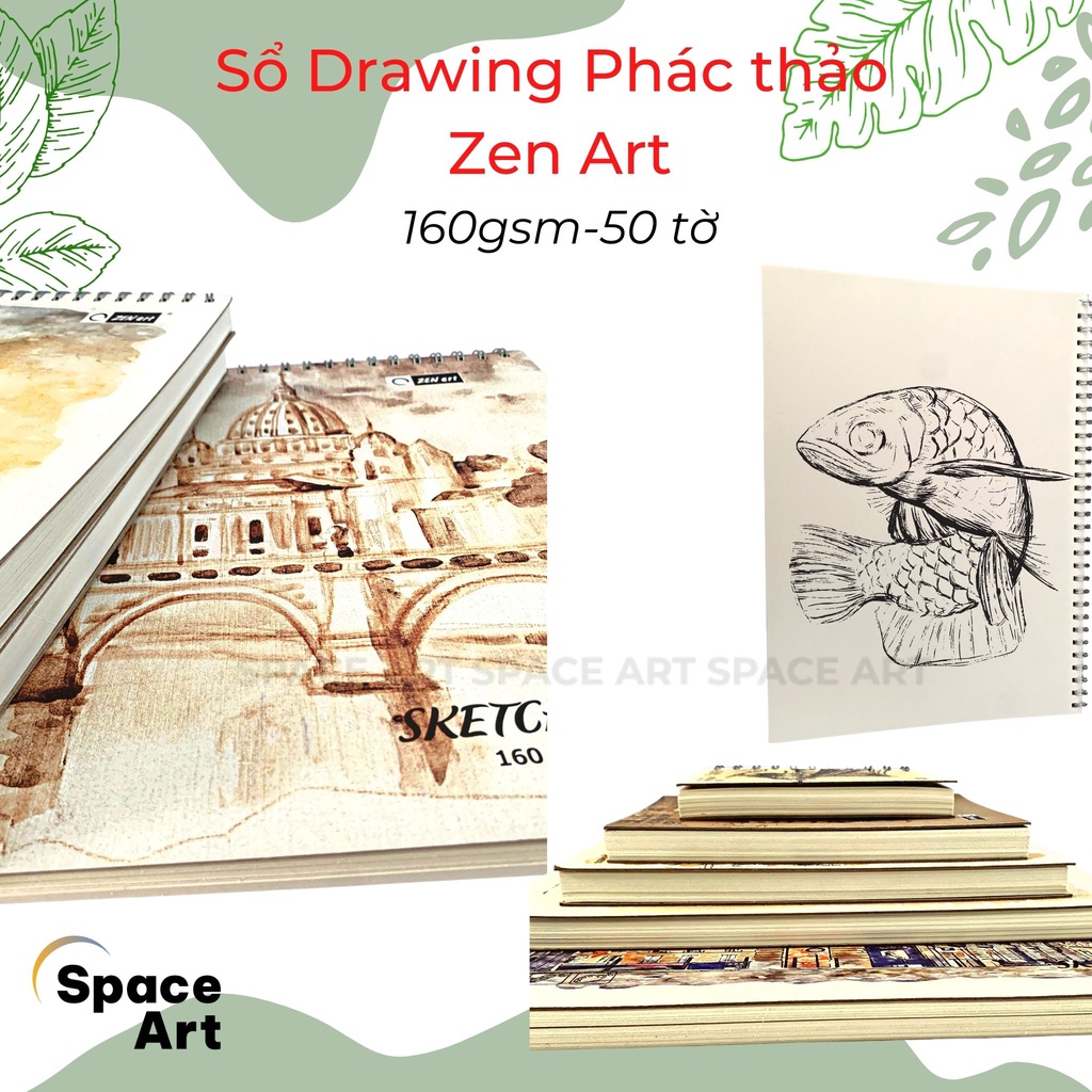 Sổ ký họa phác thảo ký họa Sketchbook Zen Art 160gsm 50 tờ bìa cứng
