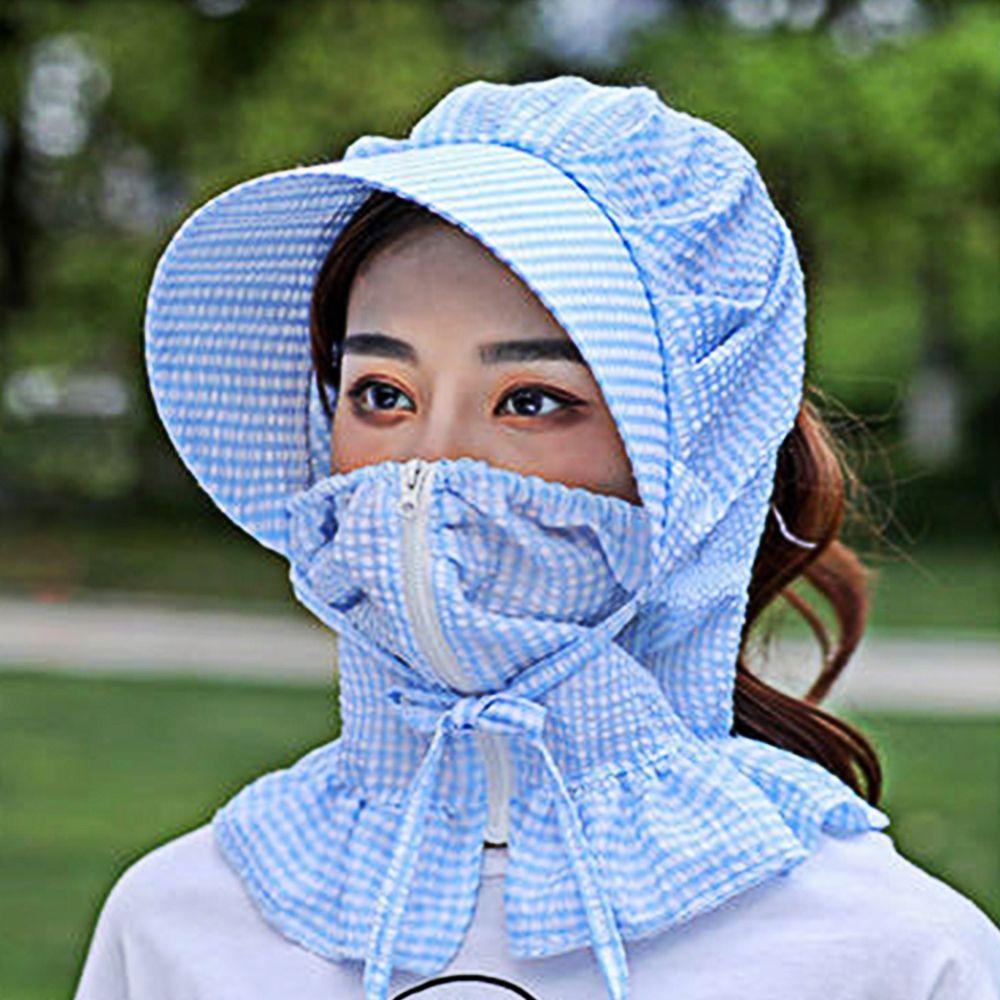 QQMALL Mũ Bucket Chất Liệu Polyester Cotton Họa Tiết Sọc Caro Thời Trang Mùa Hè Hàn Quốc Sự Bảo Vệ
