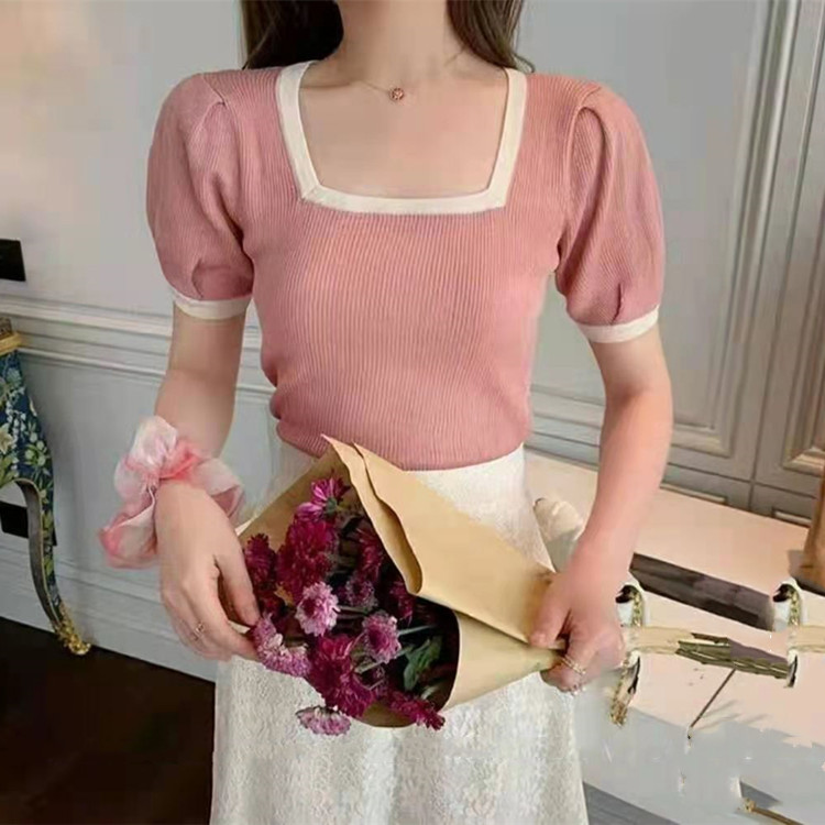 Áo thun lửng SUXI cổ vuông ngắn tay thời trang cho nữ