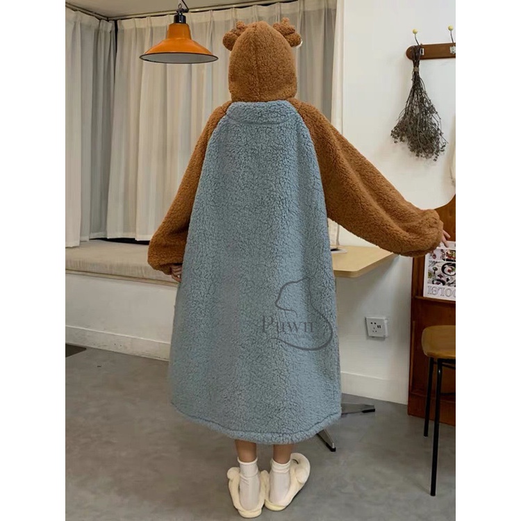 Váy bông ấm áp gấu nâu xanh cute Puwn Shop