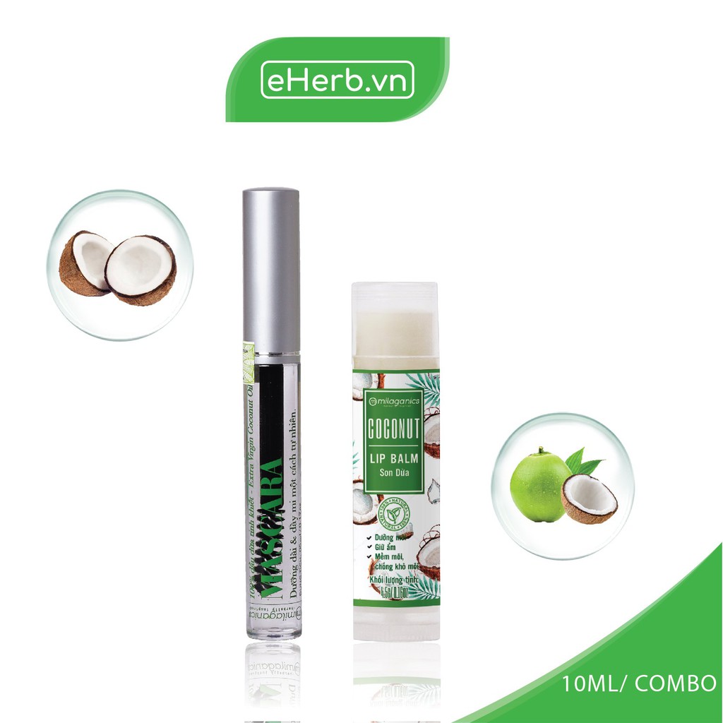 Combo Mascara Dưỡng Dài Mi & Son Dưỡng Môi Từ Dầu Dừa Nguyên Chất MILAGANICS (10ml/ Combo) | BigBuy360 - bigbuy360.vn