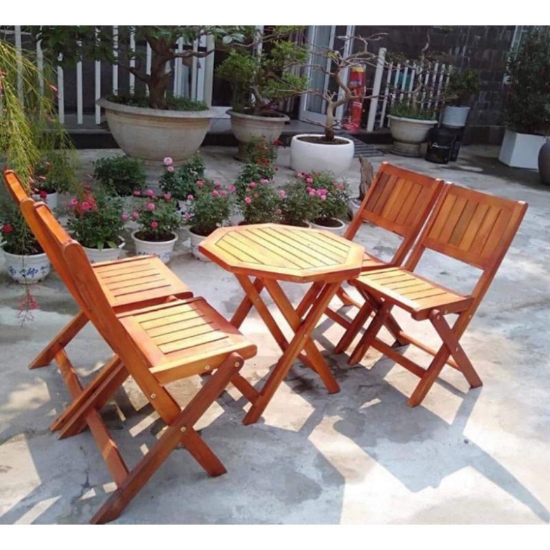 Bộ Bàn Ghế Gấp Gọn Ngồi Ban Công 🍓GỖ TỰ NHIÊN🍓 Sân Vườn Hành Lang, Cafe, Bàn ăn