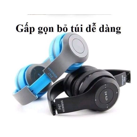 Tai Nghe Headphone Bluetooth chụp tai không dây P47, Âm Thanh Cực Đỉnh, Học Online-Gaming ( Có Khe Cắm Thẻ Nhớ)/Munshop