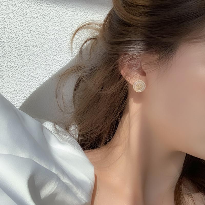 XiaoboACC Bông Tai Tròn Bằng Bạc S925 Hình Hoa Đính Đá Phong Cách Thời Trang Cho Nữ