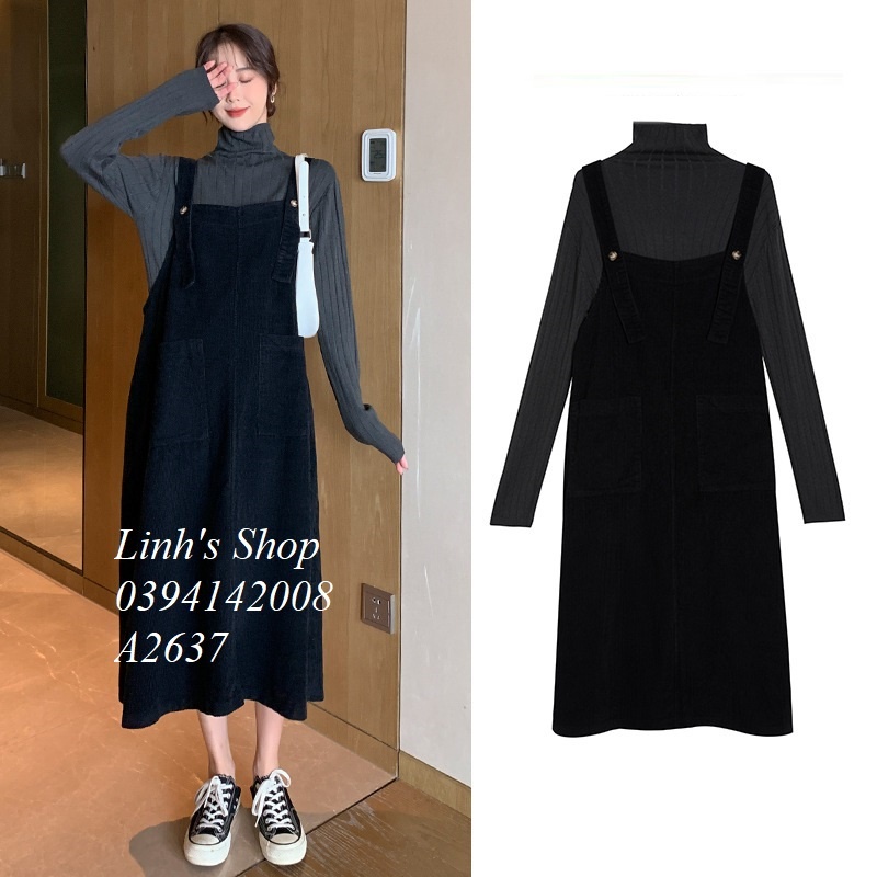 Set Áo Váy Yếm Bầu Nhung Dày A2637