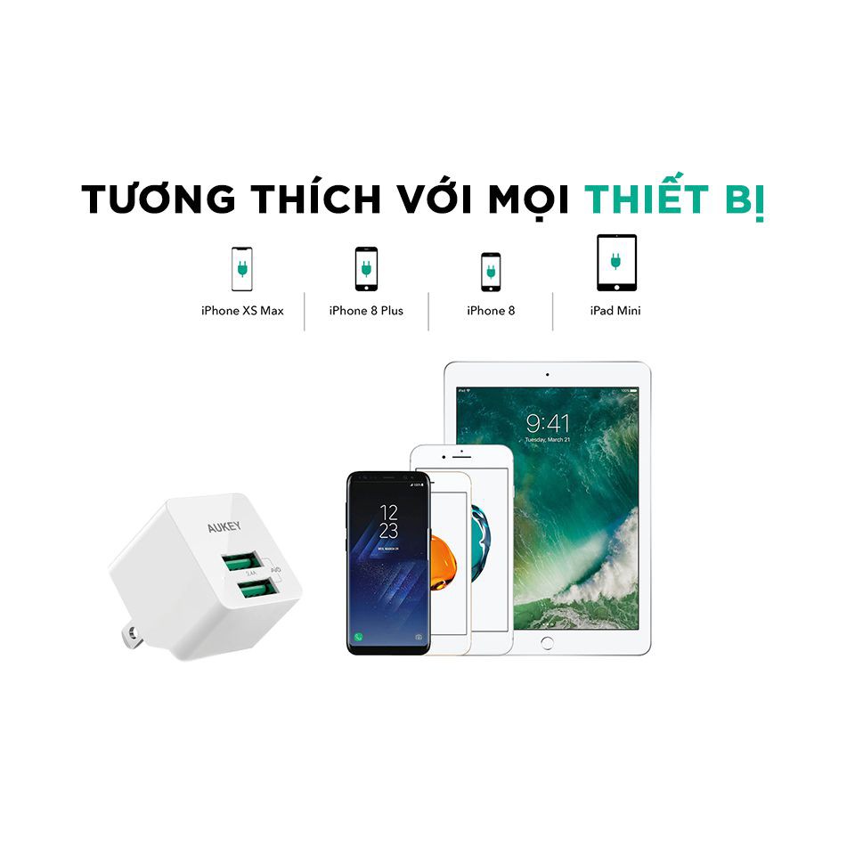 [CHÍNH HÃNG]  Củ Sạc 2 Cổng 12W Aukey PA-U32