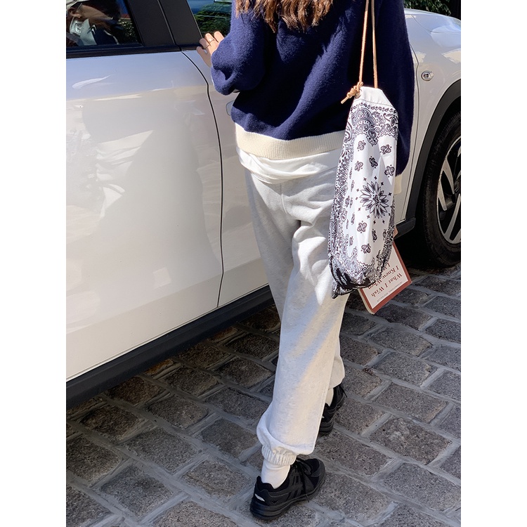 Quần Jogger thể thao nữ Cao cấp Ống rộng Ulzzang Hàn Quốc Quần Jogger Lưng cao Cotton Thời trang