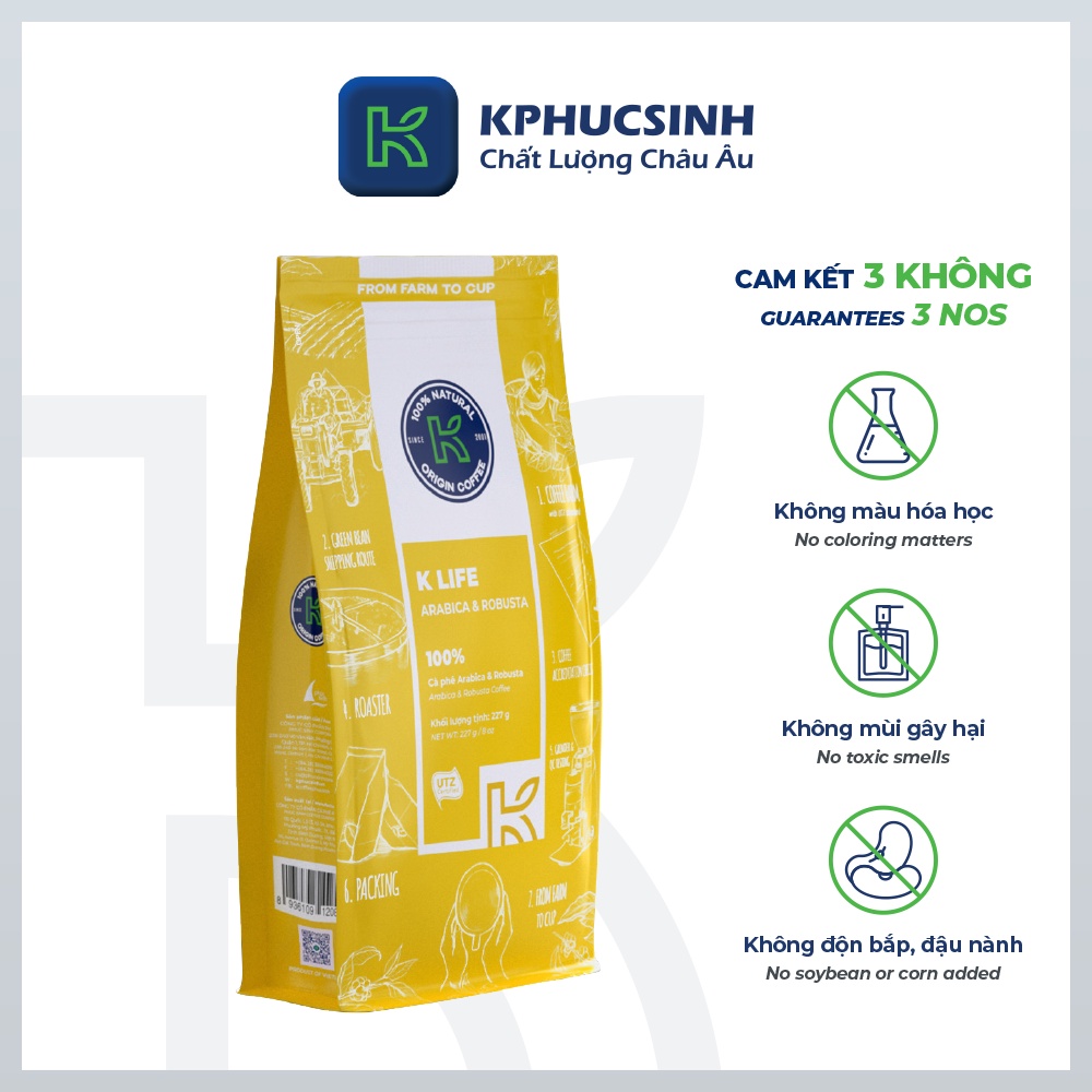 Combo 2 túi cà phê rang xay xuất khẩu K Life 227g/gói KPHUCSINH - Hàng Chính Hãng