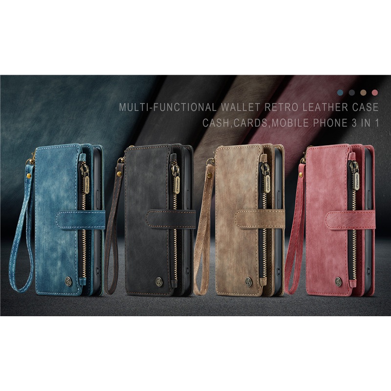 Ốp Điện Thoại CaseMe Đa Năng Có Khóa Kéo + Ngăn Đựng Thẻ Bằng Da Cho Iphone 14 Plus 11 12 13 Pro Max