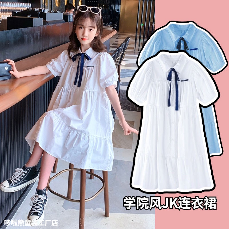 Đầm Đồng Phục Công Chúa Mùa Hè 2022 Phong Cách Preppy Tay Ngắn Đính Nơ Siêu Nữ Tính Phong Cách Mới Cho Bé Gái 10 Tuổi 12 Tuổi